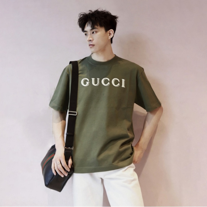 gucci rice grain letter embroidery t-shirt